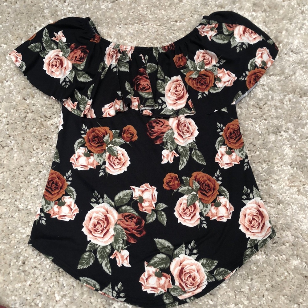OBJEX off the shoulder floral blouse
